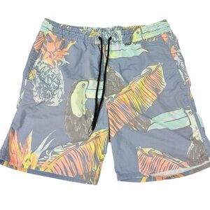 Hurley Men’s Large Gray Toucan Pineapple Tropical Drawstring Board Shorts Swim